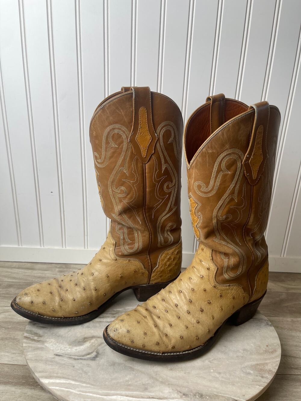 Boots Ostrich El Dorado M 8.5D 9918 Full Quill USA Handmade Western 96 Vintage
